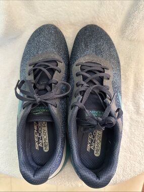 Skechers Navy Glitter Lace-Up Trainers with Teal Accent